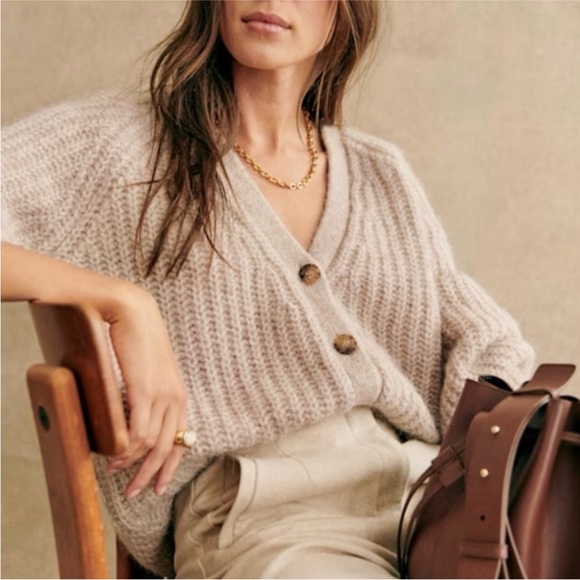 Sezane Sweaters - Sezane Basile Cardigan Sweater Beige Tan Oatmeal Alpaca Wool Blend Small